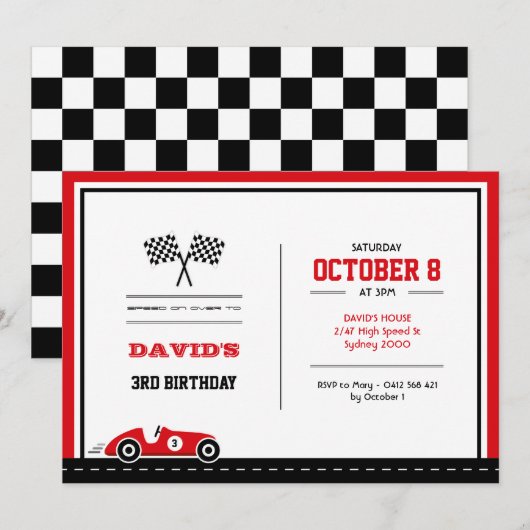Car Race Birthday Uitnodiging (Voorkant / Achterkant)