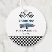 Car race Blue Baby shower Bedankjes Labels (Voorkant)