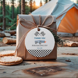 Car race Blue Baby shower Bedankjes Labels