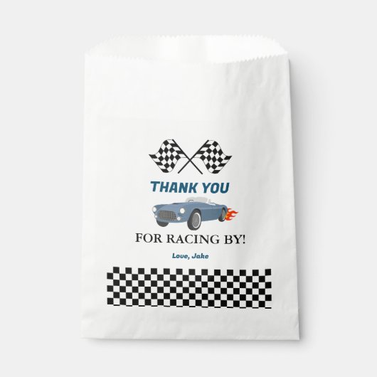 Car race Blue Baby shower Bedankzakje (Voorkant)