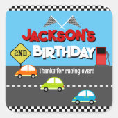 Car Race Boy Birthday Bedankt Vierkante Sticker (Voorkant)