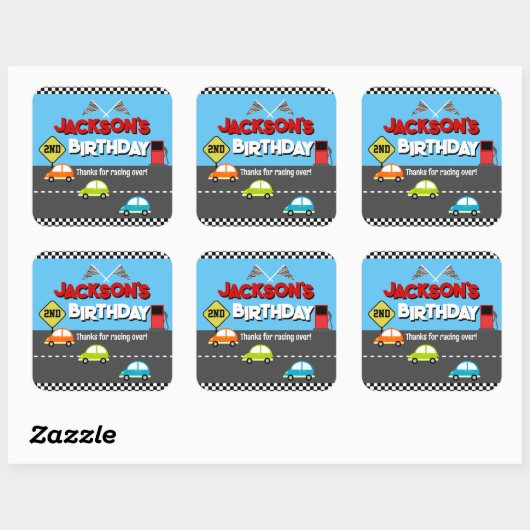 Car Race Boy Birthday Bedankt Vierkante Sticker (Vel)