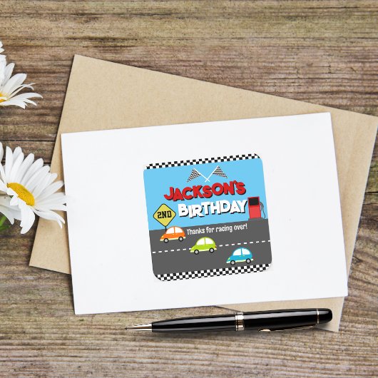 Car Race Boy Birthday Bedankt Vierkante Sticker