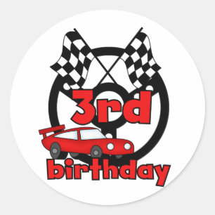 Car Racing 3rd Birthday Tshirts en cadeautjes Ronde Sticker