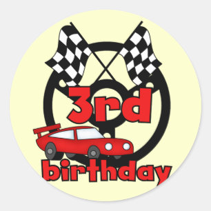 Car Racing 3rd Birthday Tshirts en cadeautjes Ronde Sticker