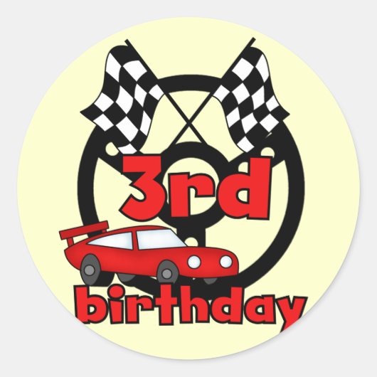 Car Racing 3rd Birthday Tshirts en cadeautjes Ronde Sticker (Voorkant)