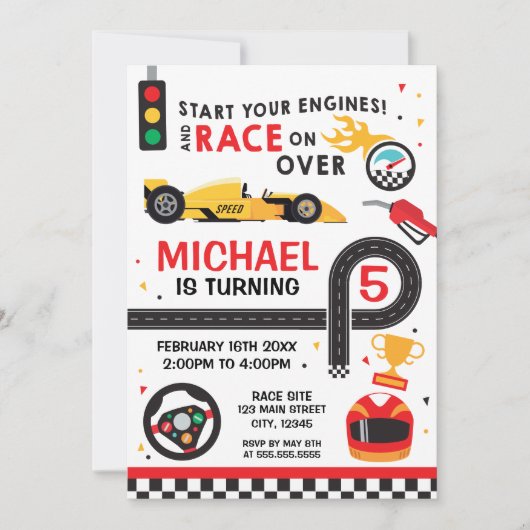 Car Racing  Birthday kid Invitation Kaart (Voorkant)