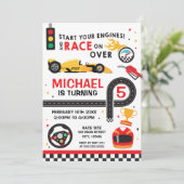 Car Racing  Birthday kid Invitation Kaart (Staand voorkant)