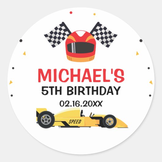 Car Racing Birthday Ronde Sticker (Voorkant)