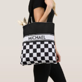 Car Racing / Chess Pattern + uw ruggengraat. en id Tote Bag (Dichtbij)