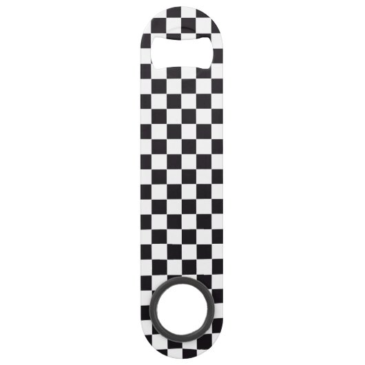 Car Racing / Chess Pattern + uw ruggengraat. en te Speed Flessenopener (Voorkant)