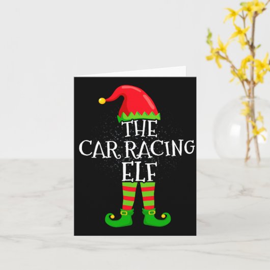 Car Racing Elf Family Matching Christmas Group Kaart (Gele Bloem)