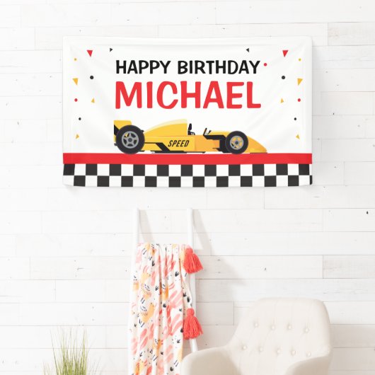 Car racing Happy Birthday backdrop Spandoek (Insitu)