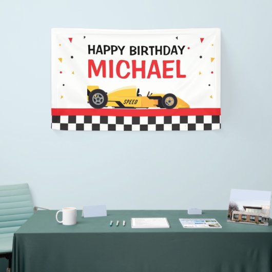 Car racing Happy Birthday backdrop Spandoek (Beurs)