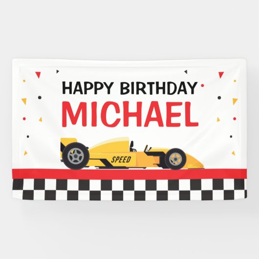 Car racing Happy Birthday backdrop Spandoek (Horizontaal)