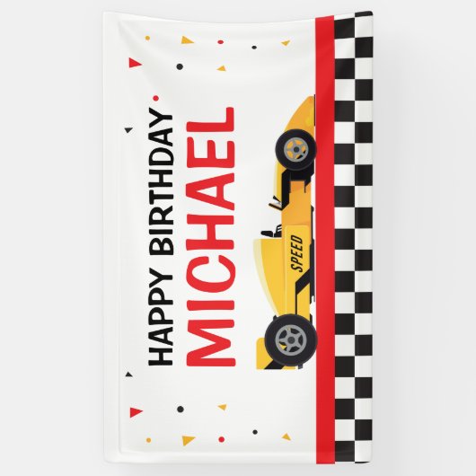 Car racing Happy Birthday backdrop Spandoek (Verticaal)