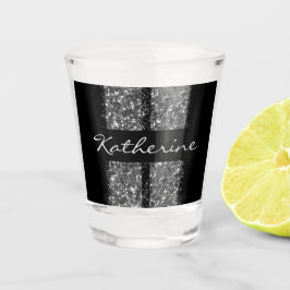 Car Racing Lover Silver Glitter Stripes Name Shot Glas