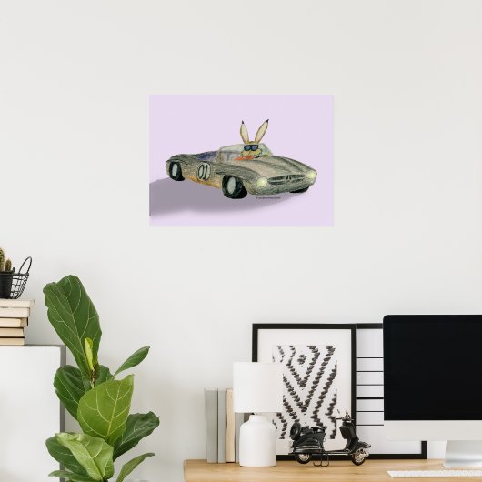 Car Racing Rabbit Poster (Thuiskantoor)