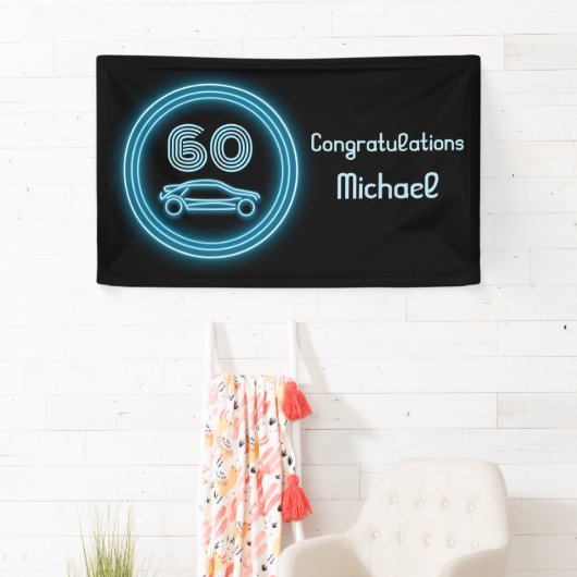 Car Racing Theme 'Neon' Blue op Black Custom Man Spandoek (Insitu)