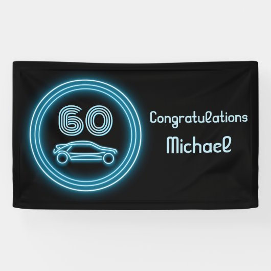 Car Racing Theme 'Neon' Blue op Black Custom Man Spandoek (Horizontaal)