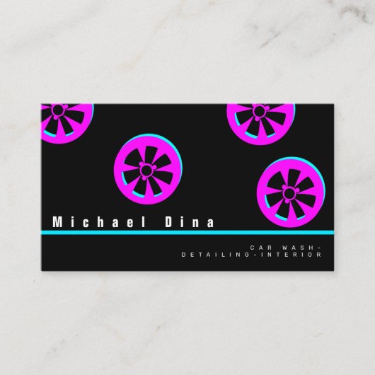 Car Rim Neon Pink Black Visitekaartje (Voorkant)