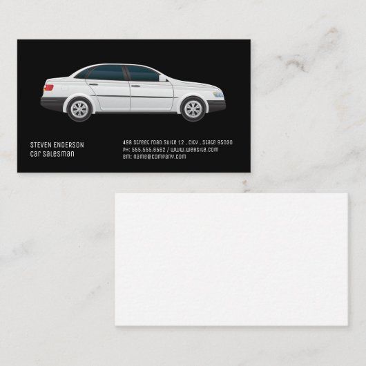 Car Salesman | Witte Visitekaartje met autopictogr (Voorkant / Achterkant)