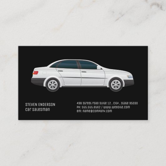 Car Salesman | Witte Visitekaartje met autopictogr (Voorkant)