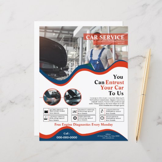 Car Service Flyer Sjabloon (Voorkant / Achterkant in situ)