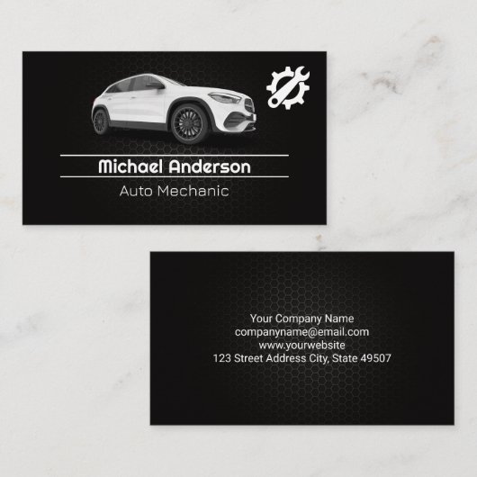 Car Services Wrench Logo | witte auto Visitekaartje (Voorkant / Achterkant)