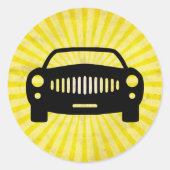 Car Silhouette Geel Ronde Sticker (Voorkant)