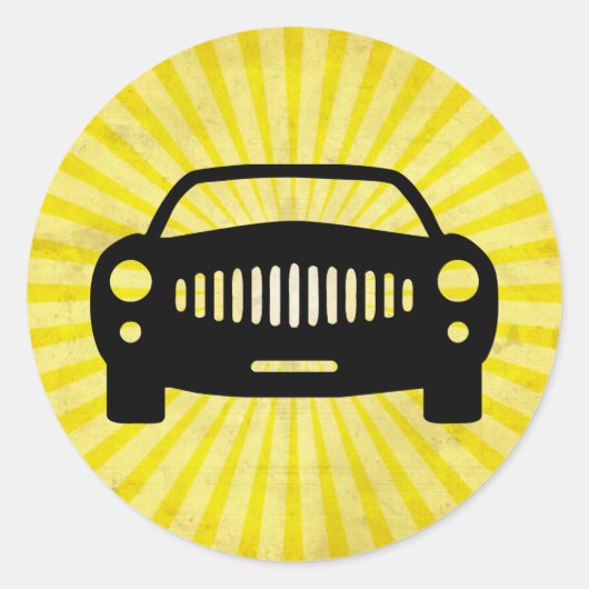 Car Silhouette Geel Ronde Sticker (Voorkant)