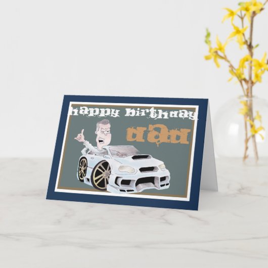 CAR TOON DAD verjaardagskaart Kaart (Gele Bloem)