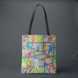 Car Town Canvas tas<br><div class="desc">Een grillige canvas tas met stadsplattegrond voor kinderen met auto's,  huizen en brandweerlieden die vuren blussen. Ontworpen voor u door Blackberry Boulevard.</div>