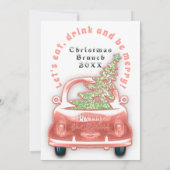 Car Truck Merry Kerstmis Brunch Dinner White Kaart (Achterkant)