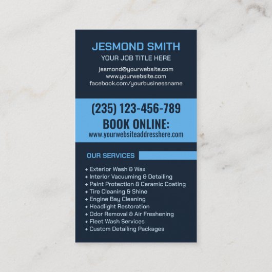 Car Wash and Detailing Professioneel Slank Visitekaartje (Achterkant)