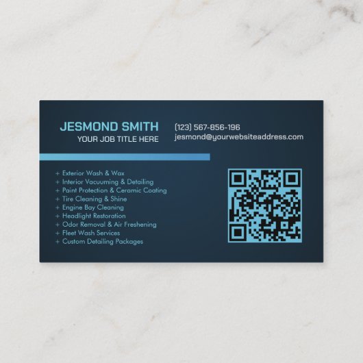 Car Wash and Detailing Professioneel Slank Visitekaartje (Achterkant)