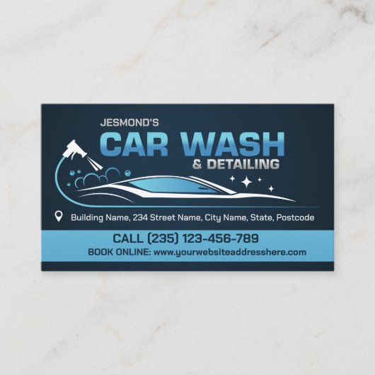 Car Wash and Detailing Professioneel Slank Visitekaartje (Voorkant)