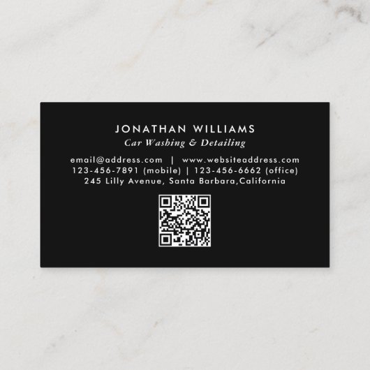 Car Wash & Auto Detailing QR Code Visitekaartje (Achterkant)