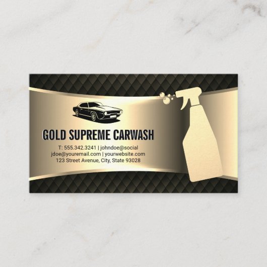 Car Wash Cleaning Service Gold Metallic Black Mesh Visitekaartje (Voorkant)