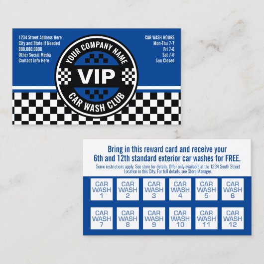 Car Wash Club - Racing Geruite Vlag Rewards Kortingskaartje (Voorkant / Achterkant)