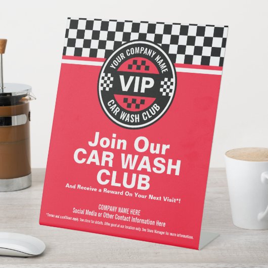 Car Wash Club - Racing Geruite Vlag Rewards Reclamebord Met Voetstuk (Insitu)