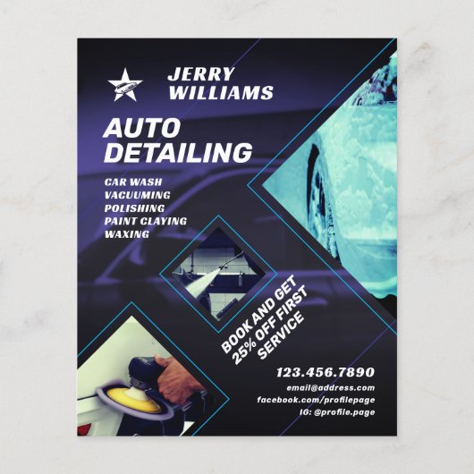 Car wash en detaillering blauw moderne Flyer (Achterkant)