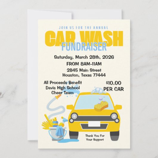 Car Wash Fundraiser Uitnodiging (Voorkant)