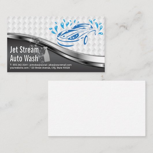 Car Wash Logo Metallic White Mesh Visitekaartje (Voorkant / Achterkant)