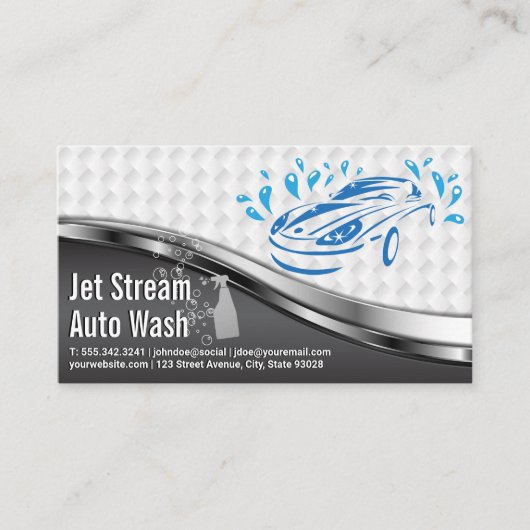 Car Wash Logo Metallic White Mesh Visitekaartje (Voorkant)