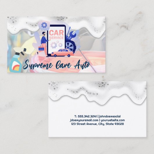 Car Wash Logo | zeepschuim | Automatische services Visitekaartje (Voorkant / Achterkant)