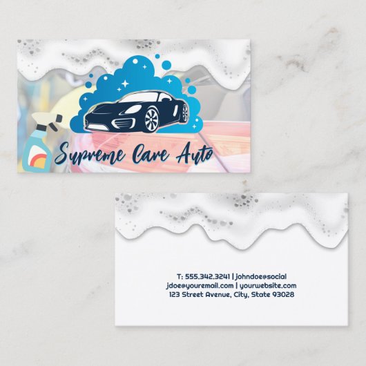 Car Wash Logo | Zeepschuim en bubbels Visitekaartje (Voorkant / Achterkant)