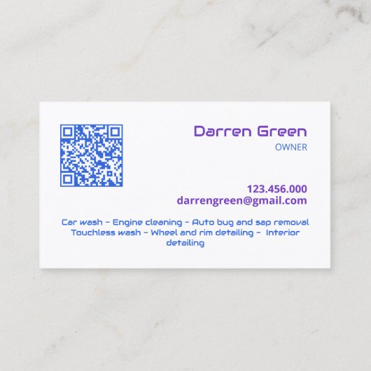 Car Wash QR Visitekaartje (Achterkant)