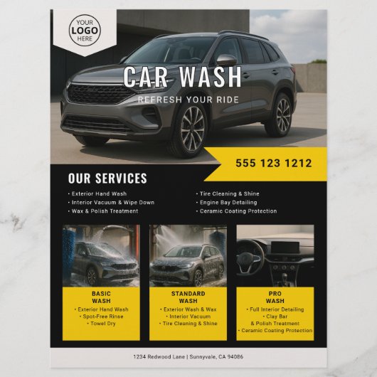Car Wash Rental Business Zwart Geel Flyer (Voorkant)