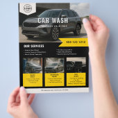 Car Wash Rental Business Zwart Geel Flyer (Hand)